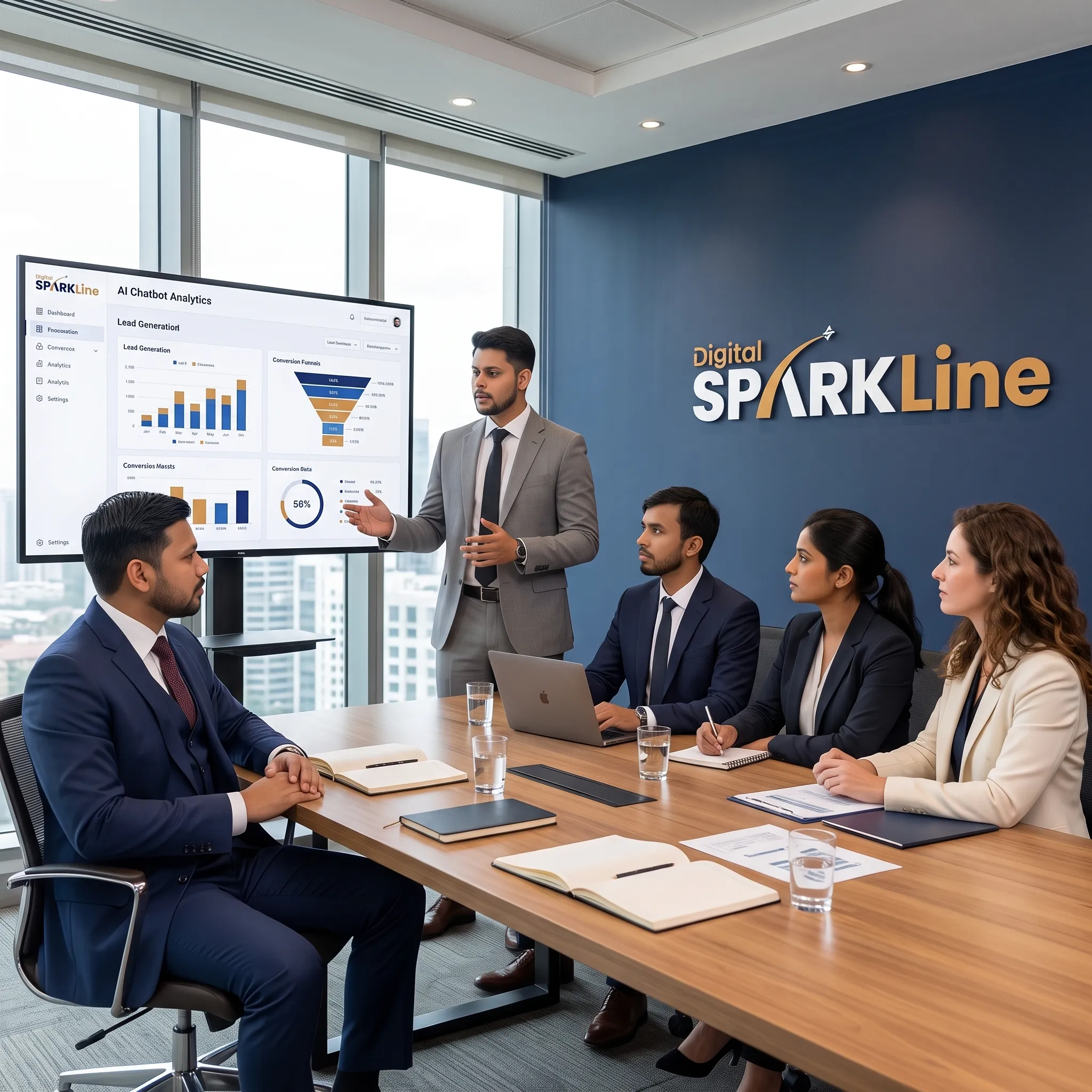 Digital Sparkline team collaborating in a corporate strategy meeting